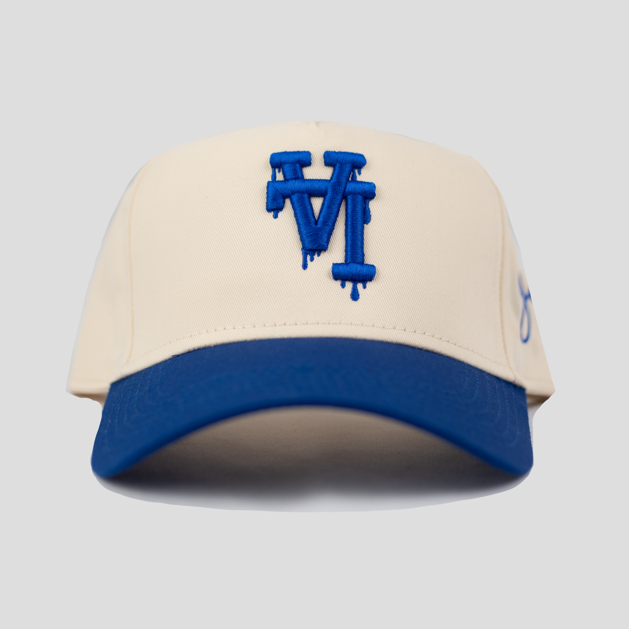 LA Dripping Snapback Hat (CREAM/ROYAL BLUE)